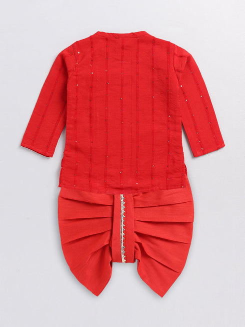 VASTRAMAY SISHU Boys Red Chanderi Ethnic Combo Set