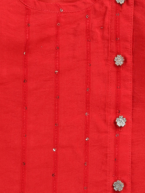 VASTRAMAY SISHU Boys Red Chanderi Ethnic Combo Set