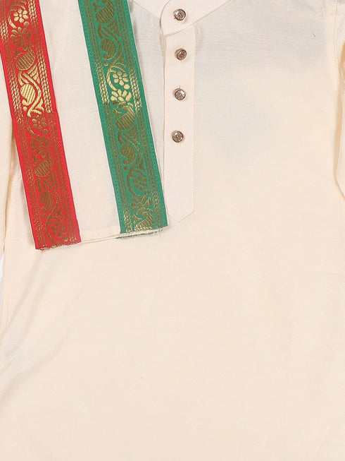 Vastramay SISHU Boy's Cream-Colored Kurta With Dhoti Pants & Dupatta Set