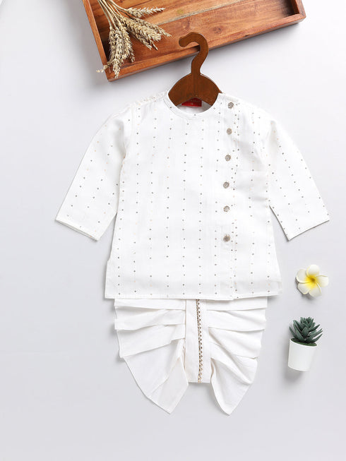 Vastramay SISHU Boy's White Embellished Angrakha Kurta Dhoti Set