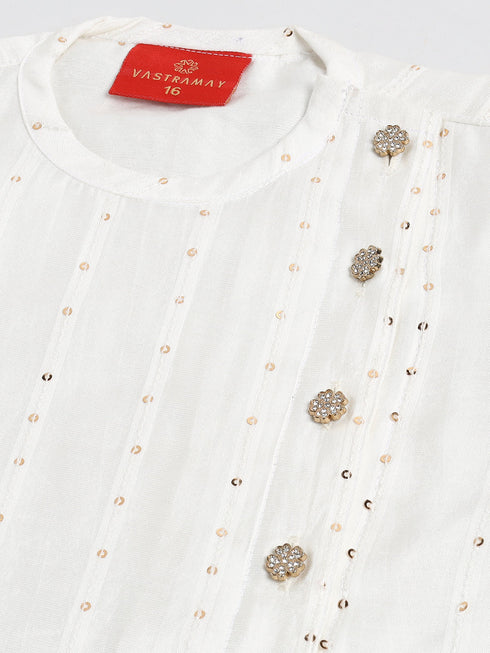 Vastramay SISHU Boy's White Embellished Angrakha Kurta Dhoti Set