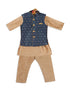 Vastramay SISHU Boy's Rose Gold Kurta Pyjama With Blue Woven Nehru Jacket