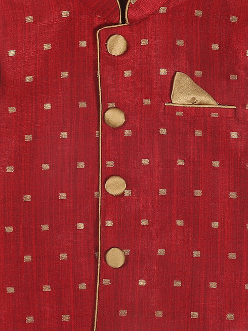 Vastramay SISHU Boy's Maroon & Gold Toned Woven Design Nehru Jacket