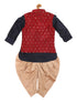 Vastramay SISHU Boy's Navy Blue Kurta with Rose Gold Dhoti Pants & Maroon Nehru Jacket