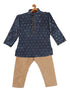 Vastramay SISHU Boy's Blue Printed Kurta with Rose Gold Pyjamas & Nehru Jacket