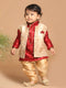 Vastramay SISHU Boy's Maroon Ethnic Motifs Woven Design Kurta with Rose Gold Pyjama And Jacket