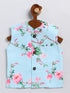 Vastramay SISHU Boy's Aqua Blue Floral Silk Blend Nehru Jacket
