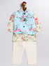 VASTRAMAY SISHU Boys' Jacket With Yellow Floral Printed Cotton Kurta Pyjama Set