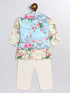 VASTRAMAY SISHU Boys' Jacket With Yellow Floral Printed Cotton Kurta Pyjama Set
