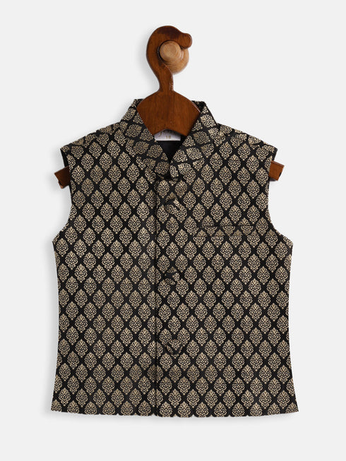 Vastramay SISHU Boy's Black and Gold Silk Blend Nehru Jacket