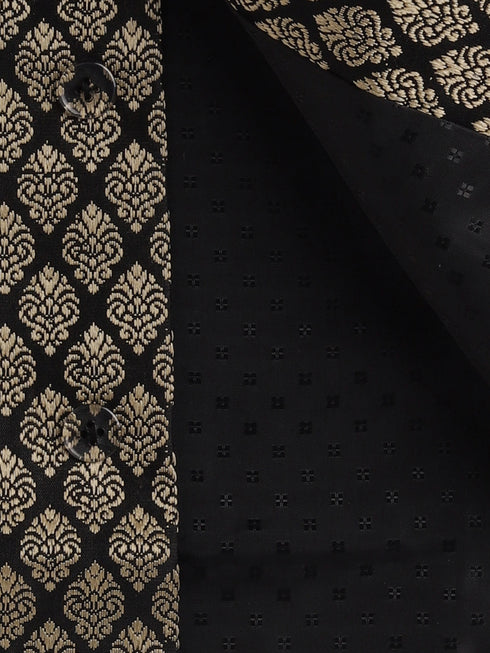 Vastramay SISHU Boy's Black and Gold Silk Blend Nehru Jacket
