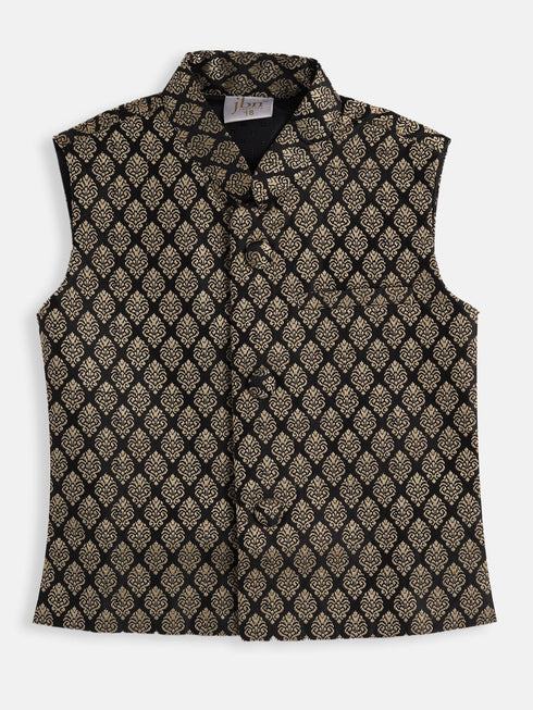 Vastramay SISHU Boys Rose Gold Silk Blend Jacket, Kurta and Pyjama Set