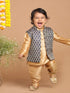 Vastramay SISHU Boy's Gold-Toned & Blue Kurta with Pyjama & Nehru Jacket
