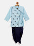 Vastramay SISHU Boy's Aqua Blue Embroidered Angrakha Style Krishna Kurta and Navy Blue Dhoti Set