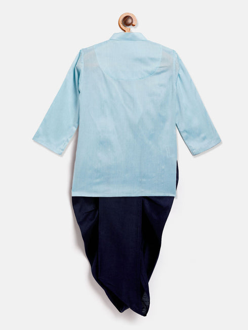Vastramay SISHU Boy's Aqua Blue Embroidered Angrakha Style Krishna Kurta and Navy Blue Dhoti Set