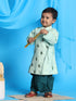 Vastramay SISHU Boy's Green Embroidered Angrakha Style Krishna Kurta and Green Dhoti Set