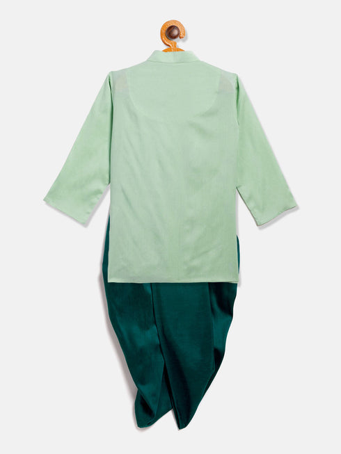 Vastramay SISHU Boy's Green Embroidered Angrakha Style Krishna Kurta and Green Dhoti Set