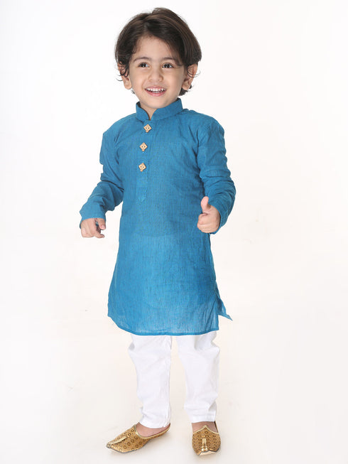Vastramay SISHU Boy's Aqua Blue and White Pure Cotton Kurta Pyjama Set