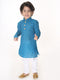 Vastramay SISHU Boy's Aqua Blue and White Pure Cotton Kurta Pyjama Set