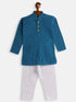 Vastramay SISHU Boy's Aqua Blue and White Pure Cotton Kurta Pyjama Set