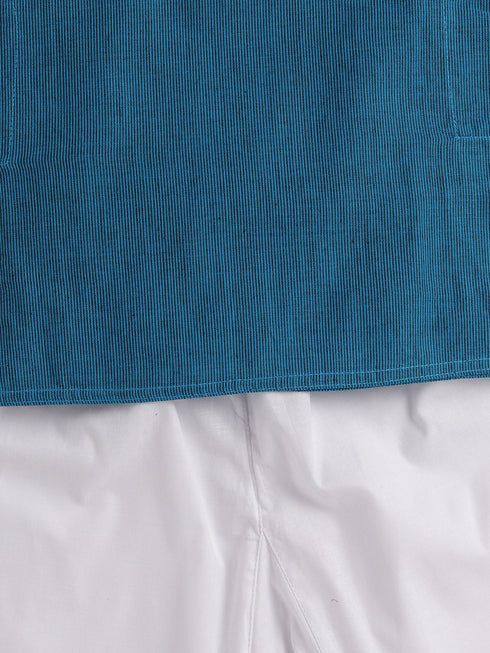 Vastramay SISHU Boy's Aqua Blue and White Pure Cotton Kurta Pyjama Set