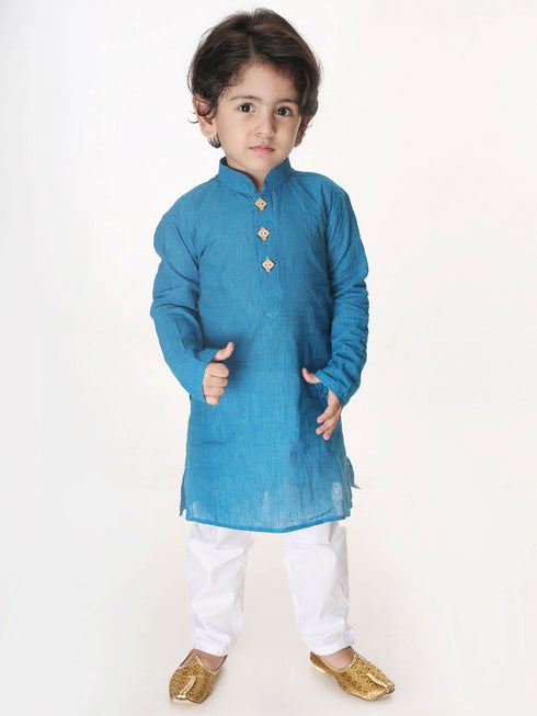 Vastramay SISHU Boy's Aqua Blue and White Pure Cotton Kurta Pyjama Set