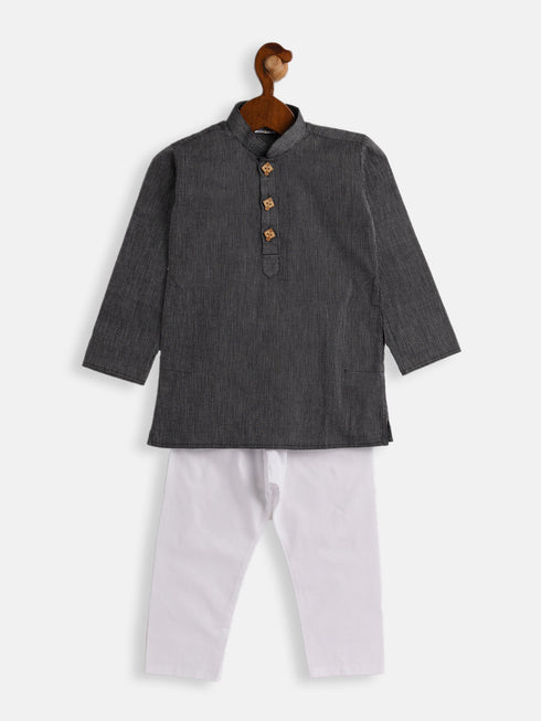 Vastramay SISHU Boy's Black and White Pure Cotton Kurta Pyjama Set