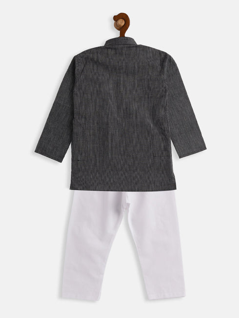 Vastramay SISHU Boy's Black and White Pure Cotton Kurta Pyjama Set