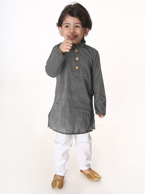 Vastramay SISHU Boy's Black and White Pure Cotton Kurta Pyjama Set