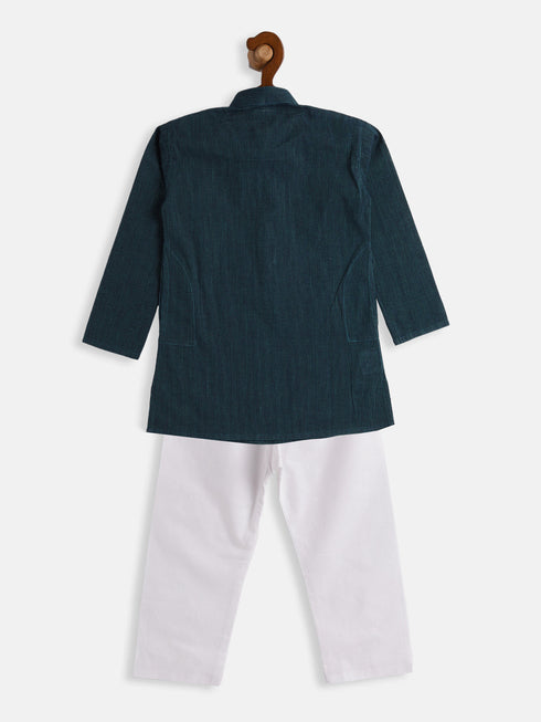 Vastramay SISHU Boy's Blue and White Pure Cotton Kurta Pyjama Set