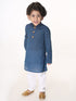 Vastramay SISHU Boy's Blue and White Pure Cotton Kurta Pyjama Set