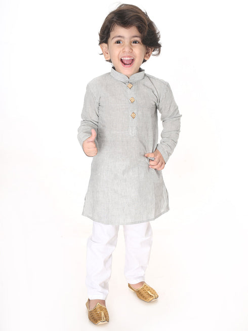 Vastramay SISHU Boys Grey and White Pure Cotton Kurta Pyjama Set