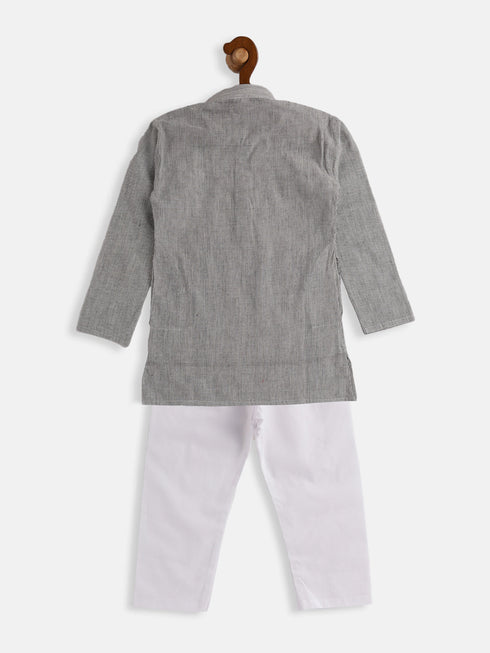 Vastramay SISHU Boys Grey and White Pure Cotton Kurta Pyjama Set