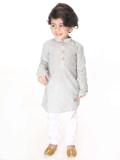 Vastramay SISHU Boys Grey and White Pure Cotton Kurta Pyjama Set