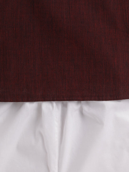 Vastramay SISHU Boys Maroon And White Pure Cotton Kurta Pyjama Set