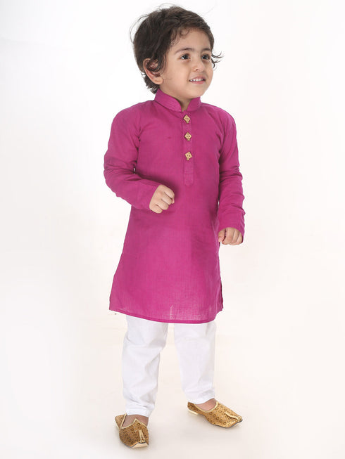 Vastramay SISHU Boys Purple and White Pure Cotton Kurta Pyjama Set