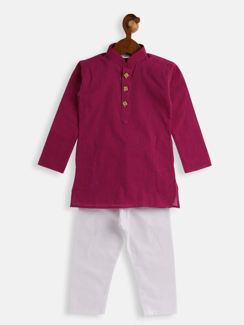 Vastramay SISHU Boys Purple and White Pure Cotton Kurta Pyjama Set