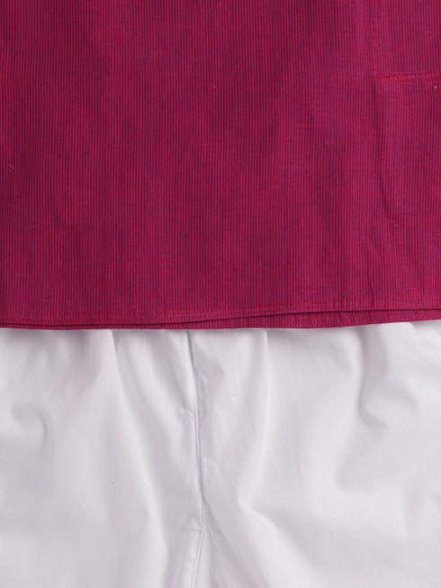 Vastramay SISHU Boys Purple and White Pure Cotton Kurta Pyjama Set