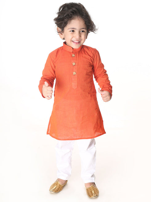 Vastramay SISHU Boys Red and White Pure Cotton Kurta Pyjama Set