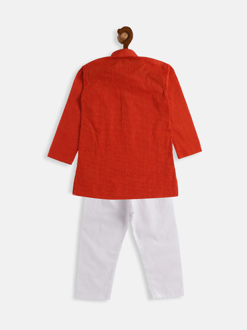 Vastramay SISHU Boys Red and White Pure Cotton Kurta Pyjama Set