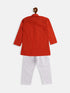 Vastramay SISHU Boys Red and White Pure Cotton Kurta Pyjama Set