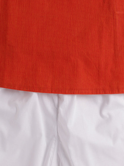 Vastramay SISHU Boys Red and White Pure Cotton Kurta Pyjama Set