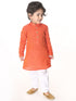 Vastramay SISHU Boys Red and White Pure Cotton Kurta Pyjama Set