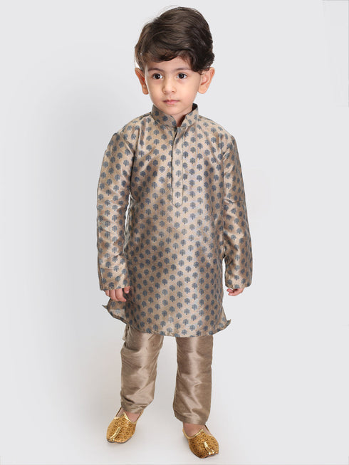 Vastramay SISHU Boy's Chiku Cotton Blend Kurta Pyjama Set