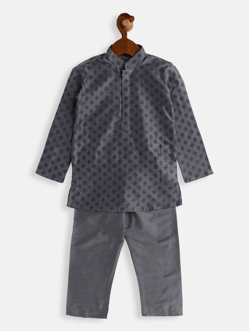 Vastramay SISHU Boy's Grey Cotton Blend Kurta Pyjama Set