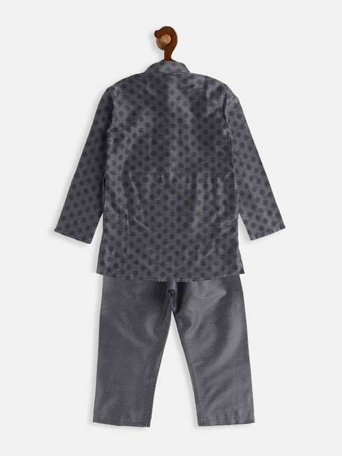 Vastramay SISHU Boy's Grey Cotton Blend Kurta Pyjama Set
