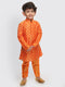 Vastramay SISHU Boy's Orange Cotton Blend Kurta Pyjama Set