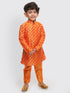 Vastramay SISHU Boy's Orange Cotton Blend Kurta Pyjama Set