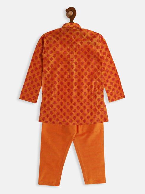 Vastramay SISHU Boy's Orange Cotton Blend Kurta Pyjama Set