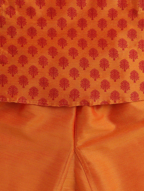 Vastramay SISHU Boy's Orange Cotton Blend Kurta Pyjama Set